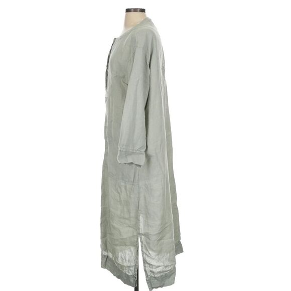 Poetry 100% Linen Half Button Down grey Oversized caftan long dress Size 4 - Picture 4 of 12